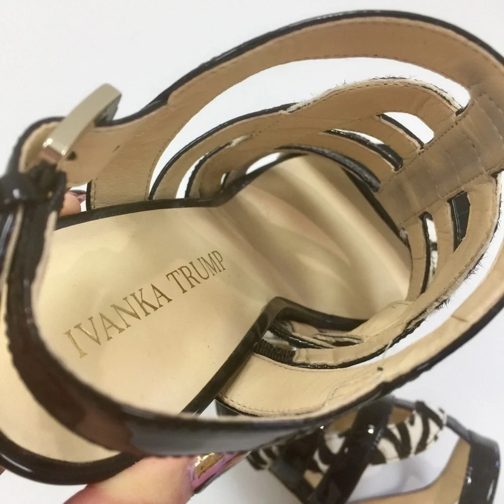 Ivanka Trump Haslets Spiked Cage Spike Heel Sandals Black/White Zebra Size 6 1/2